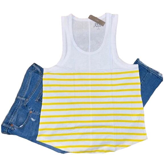 NWT J Crew Women's White & Yellow Stripe Tank - Picture 1 of 9